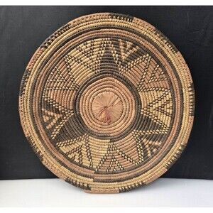 African Rwanda Hand Woven Coiled Basketry Tray Wall Art Plate Vintage 12.5"